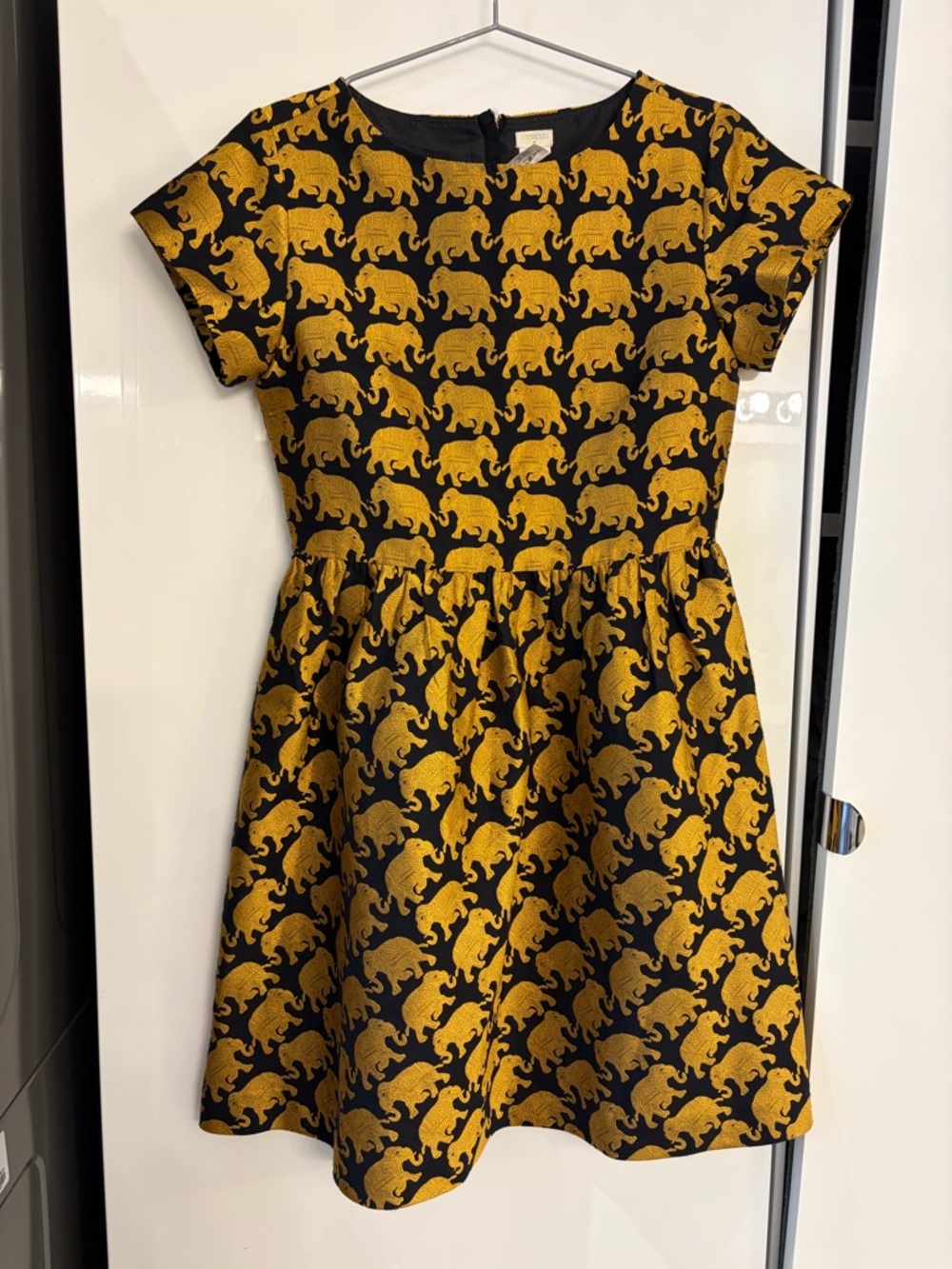 J Crew Crewcuts Black and Gold Elephant Fit-and-Flare Dress